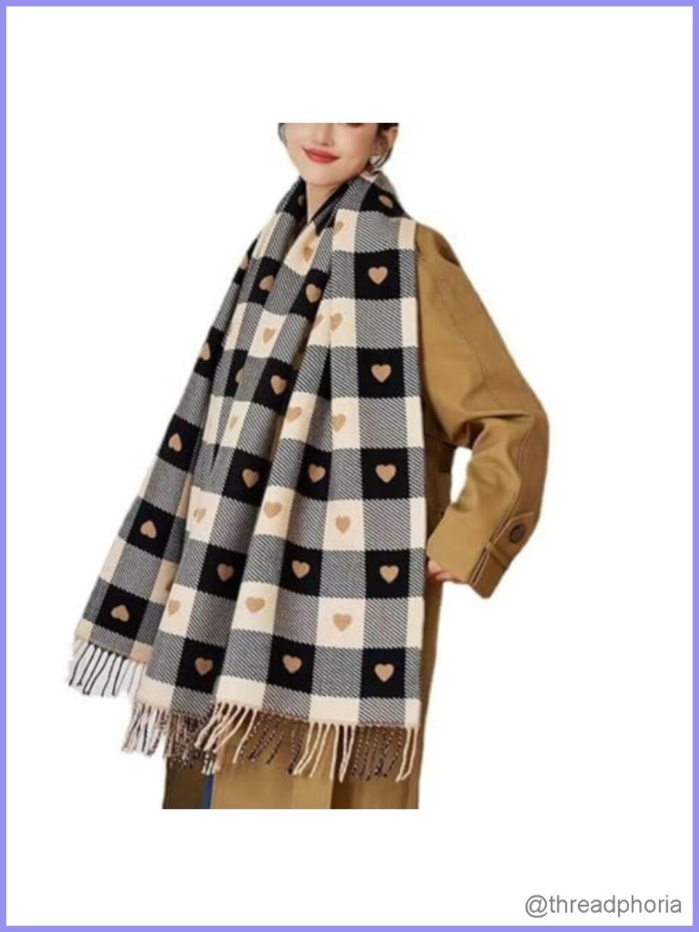 Oversized Plaid Heart Scarf Wrap Pashmina Shawl for Women Cozy Winter